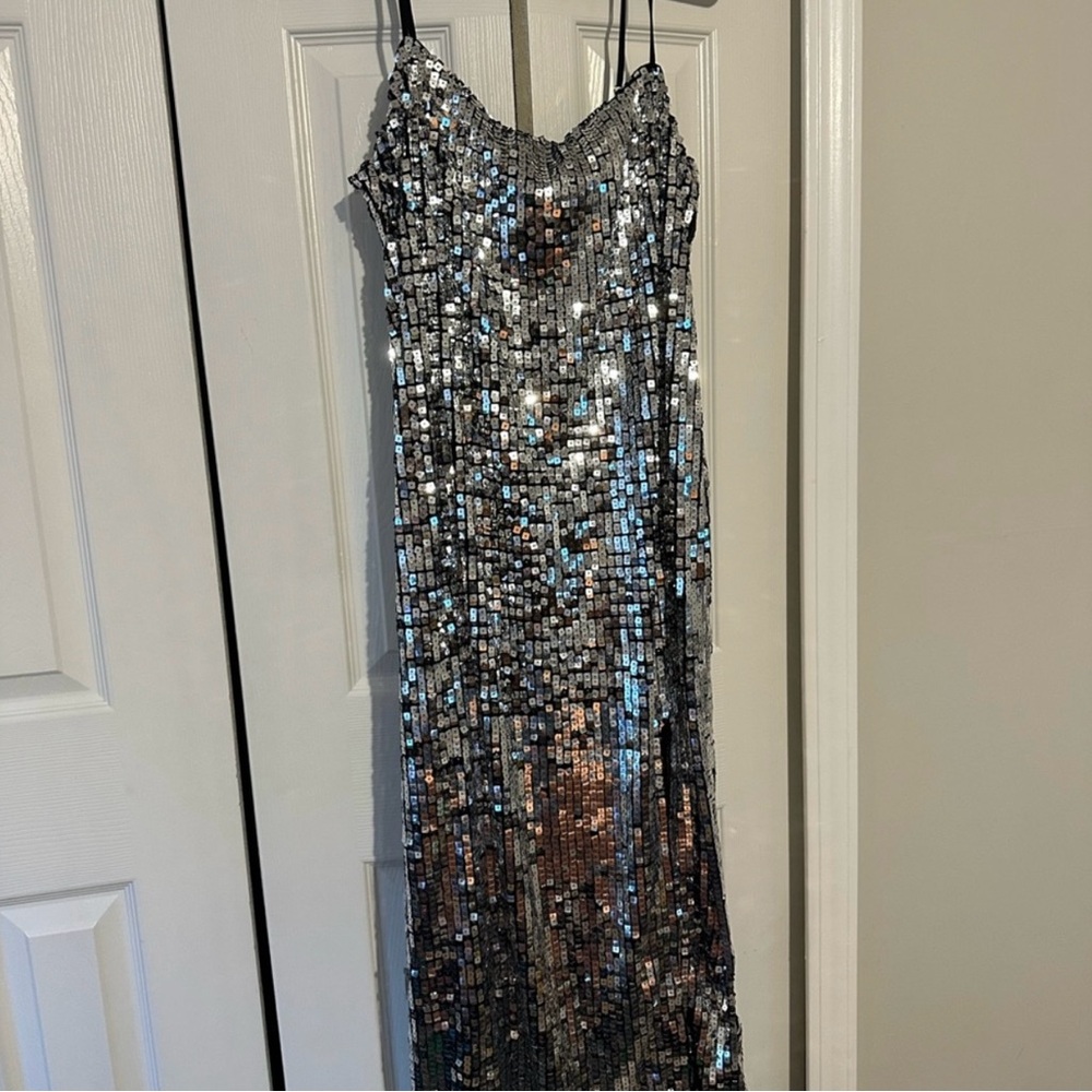 Reformation Shimmering Silver Sequin Dress